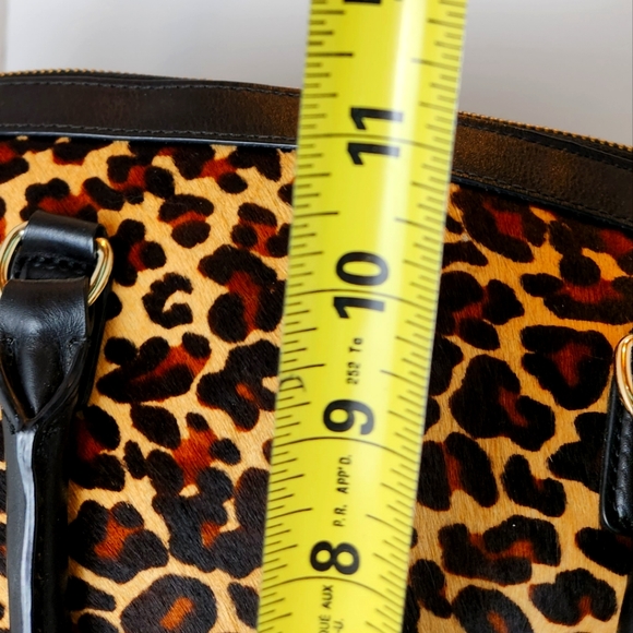 Leopard Haircalf and Black Leather Bag Tote with Shoulder Strap - Picture 5 of 12